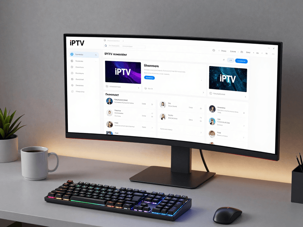 "Iptv reseller dashboard showcasing advanced analytics and cloud integration in a modern tech workspace."