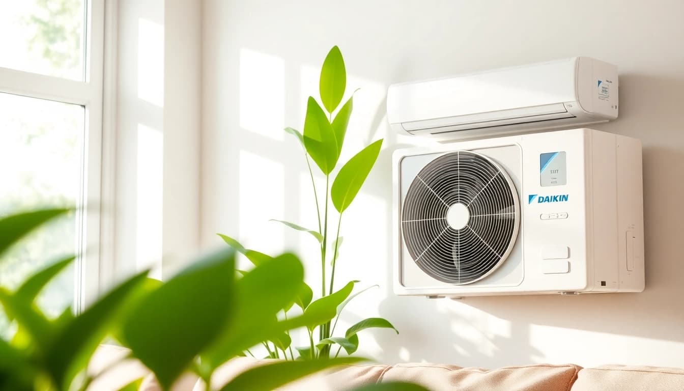 Install daikin mini split ac in a stylish home setting with bright natural light.