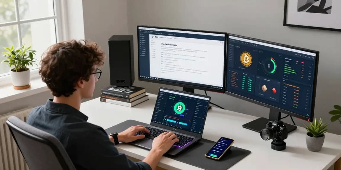 Start cloud mining today in a professional cryptocurrency mining workspace showcasing Bitcoin dashboards, cloud contracts, and active digital wallet management.