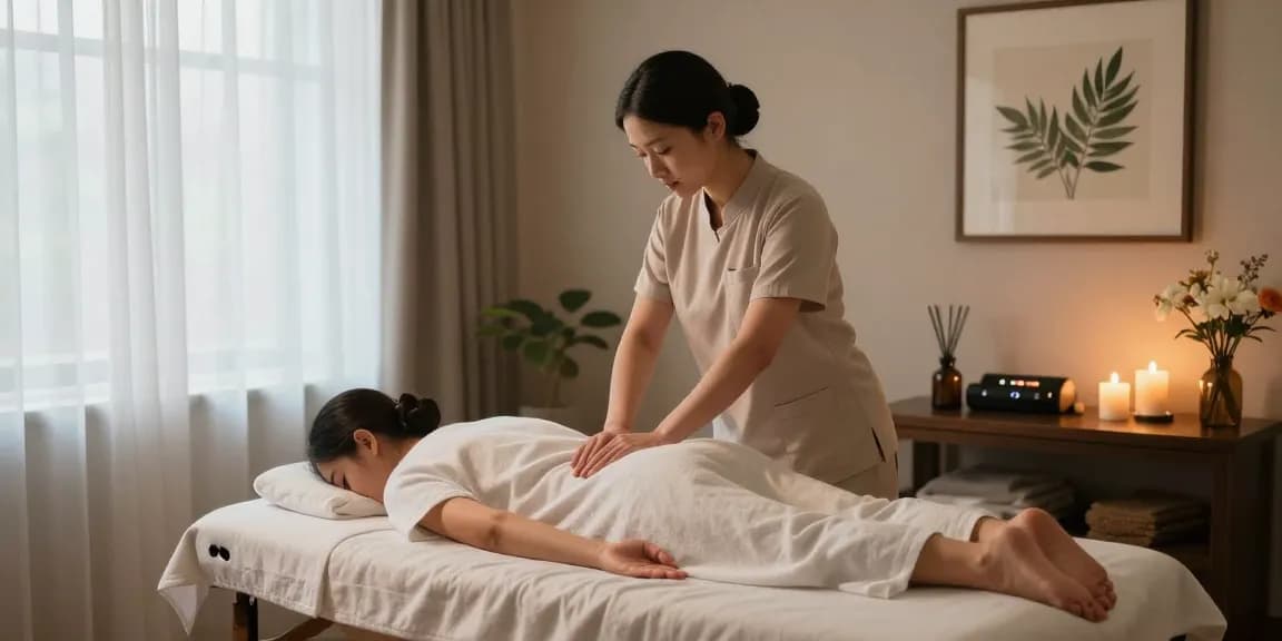 마사지로 편안한 휴식을 취하는 모습의 마사지 룸