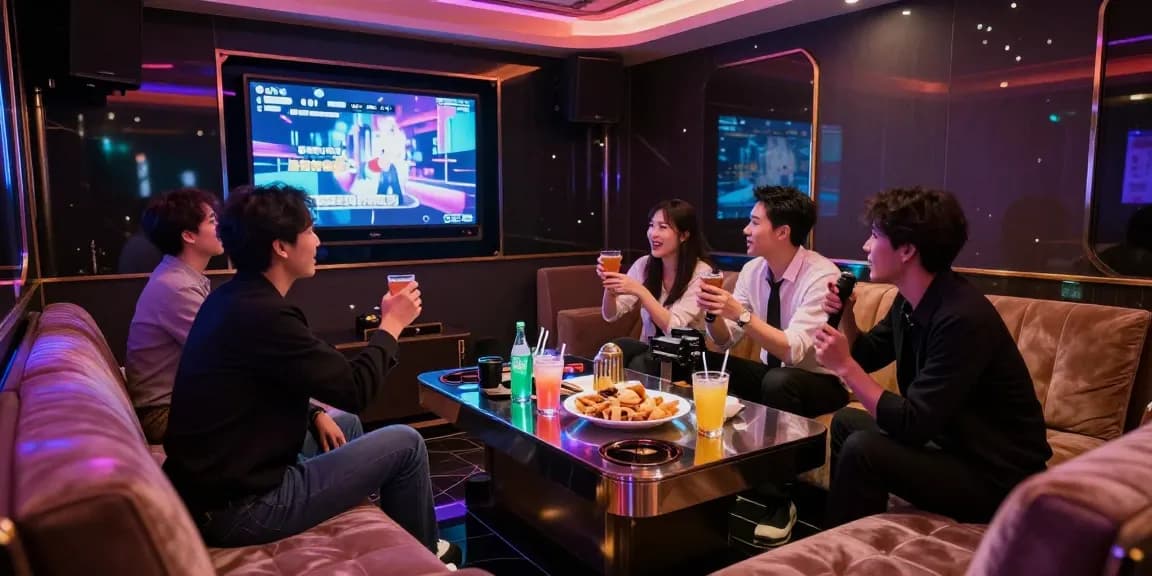 강남가라오케의 고급스러운 룸에서 파티를 즐기는 프로페셔널 그룹 모습