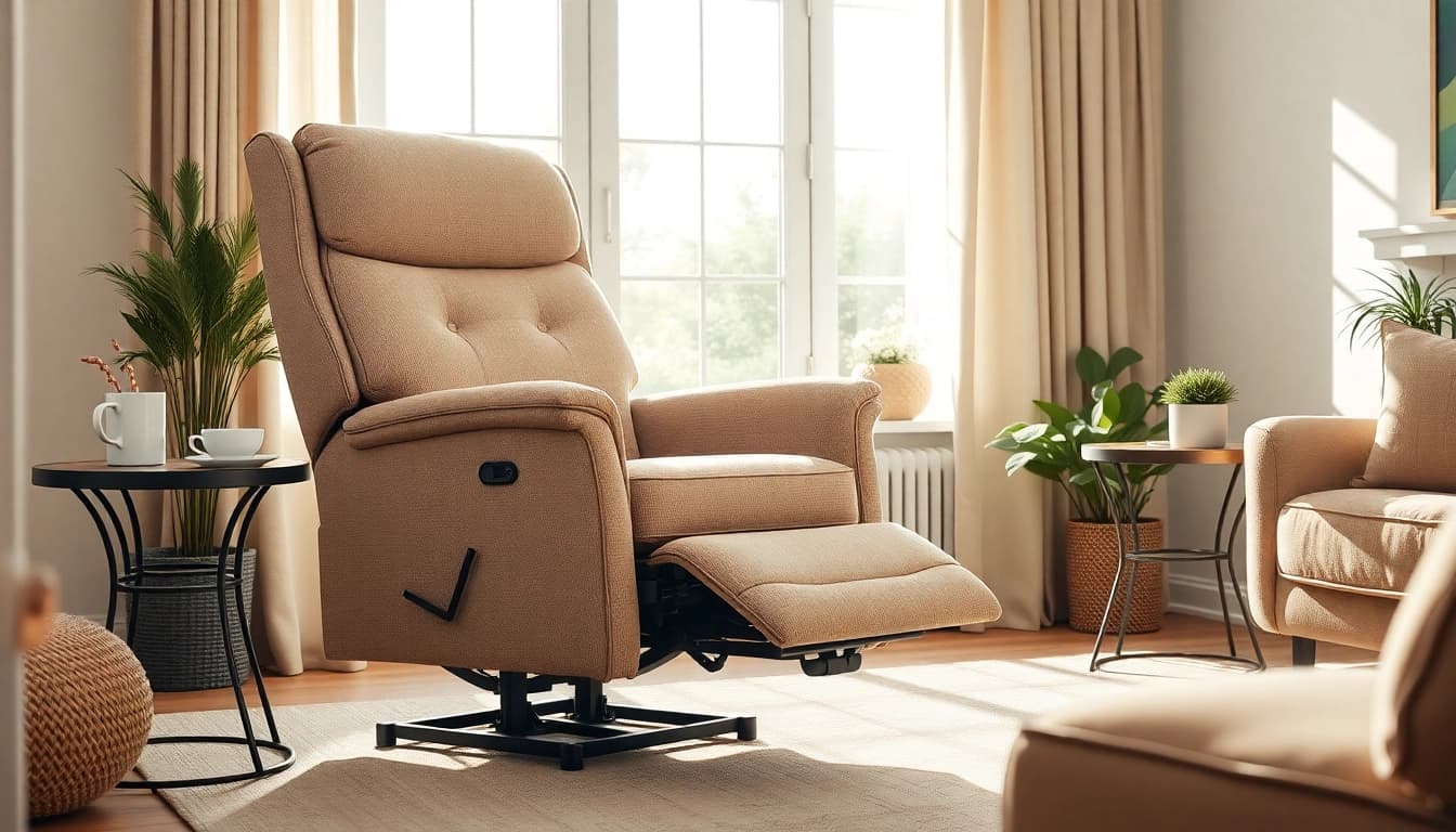 Find the best lift chair for tall person showcasing comfort and elegance in a bright setting.