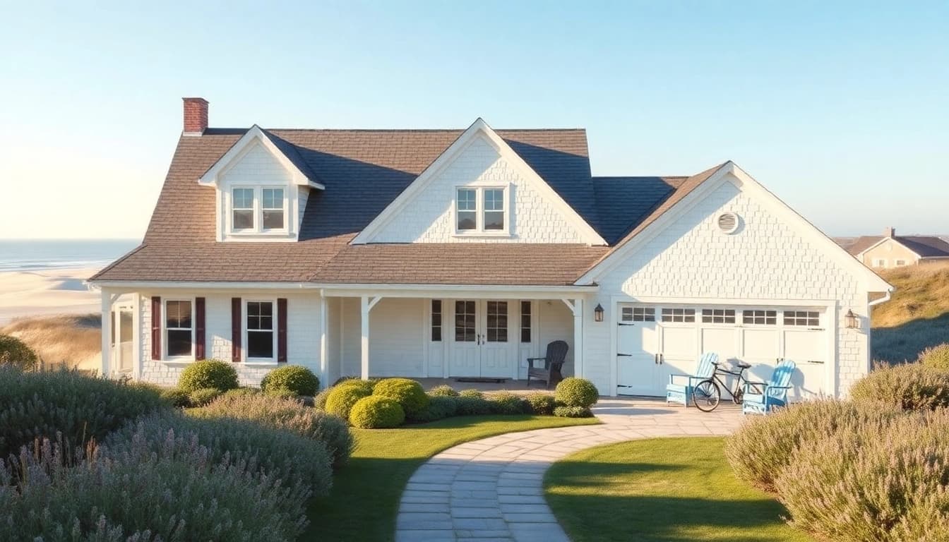 Cape Cod home with a beautiful expansion and attached garage in a tranquil coastal setting.