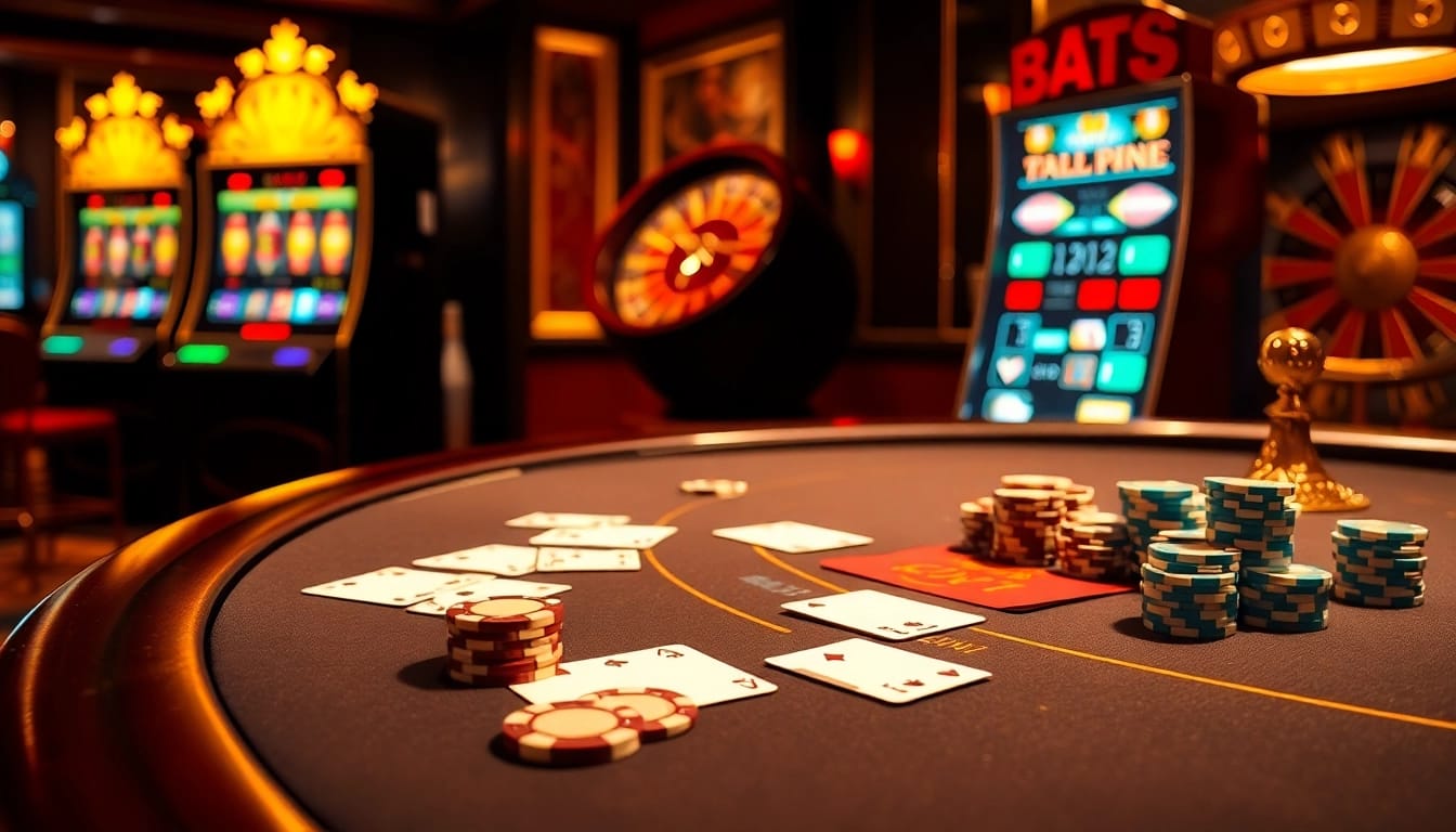 Kết quả xổ số hôm nay visible on an elegant gaming table showcasing vibrant roulette and slot machines.