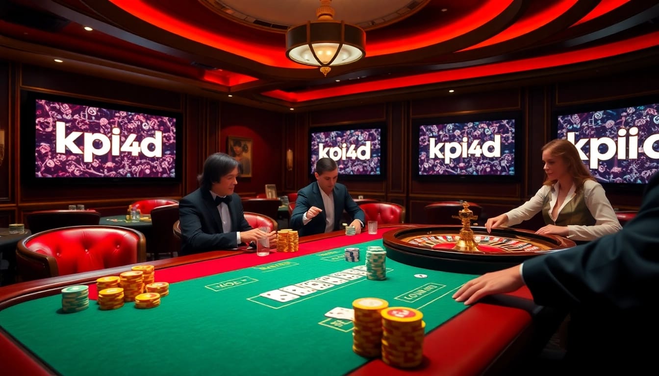 Experience the thrill of kpi4d with a luxurious casino table filled with vibrant poker chips and cards.