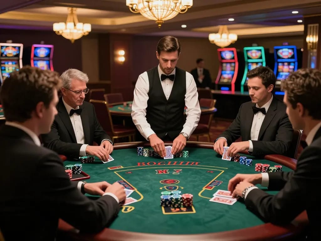 Players enjoying an intense game of blackjack at 5699 casino, showcasing strategy and excitement