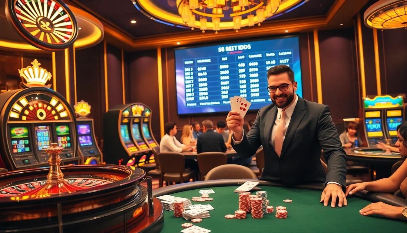 S8 players celebrate wins at a luxurious casino table with vibrant roulette and poker chips.