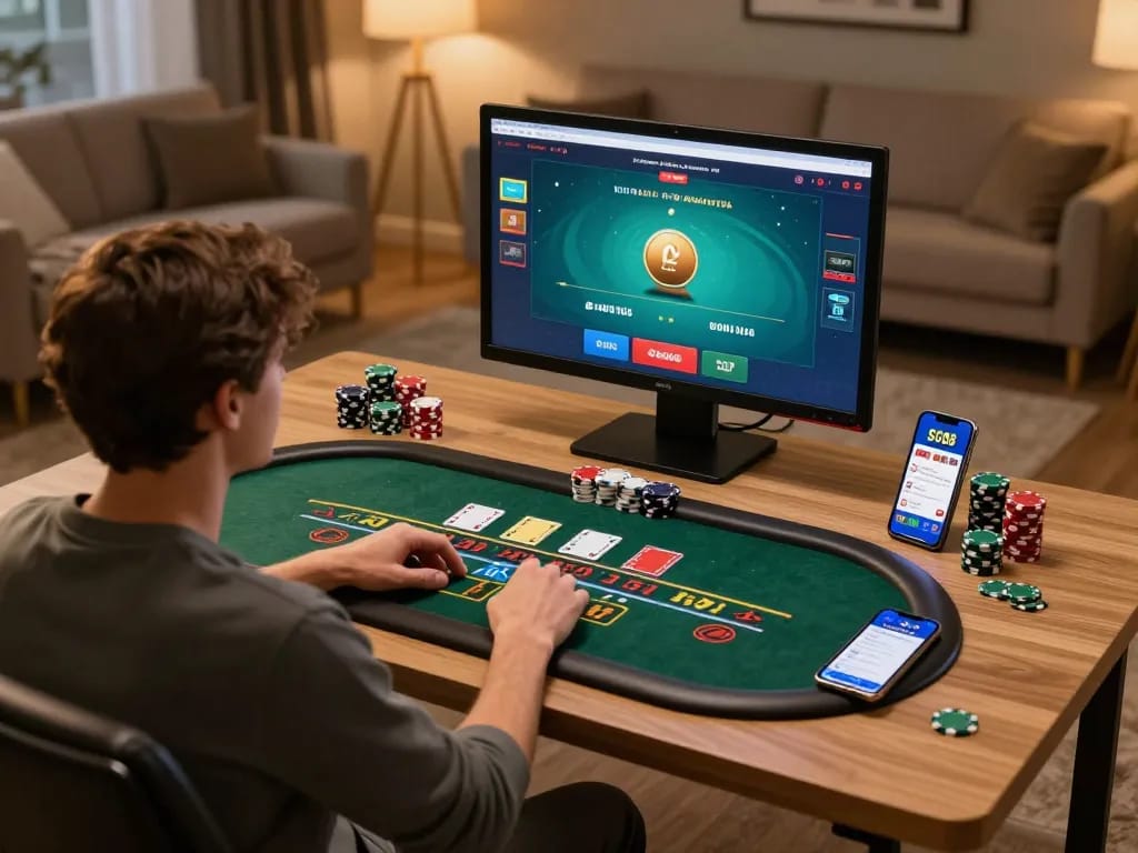 Engaging in a thrilling blackjack game on SC88, showcasing a modern online gaming setup.
