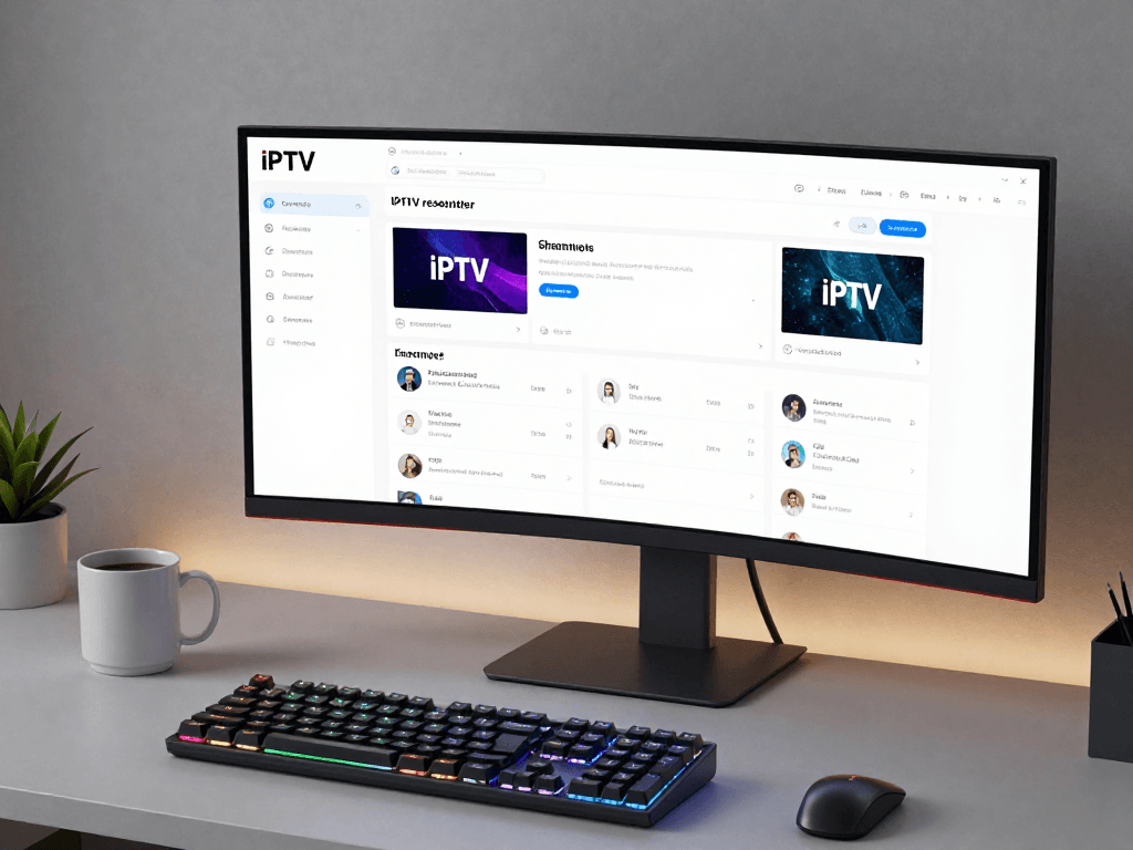 "Iptv reseller dashboard showcasing advanced analytics and cloud integration in a modern tech workspace."