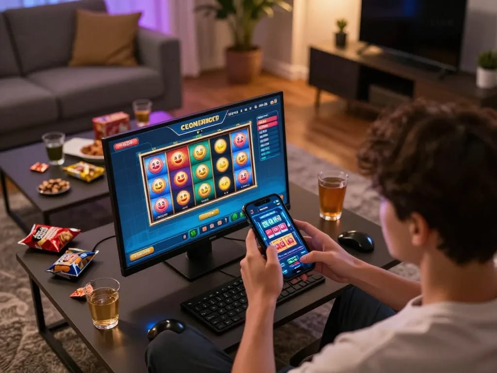 Engaging online gaming session exploring xfzc168 slot games in a cozy home.