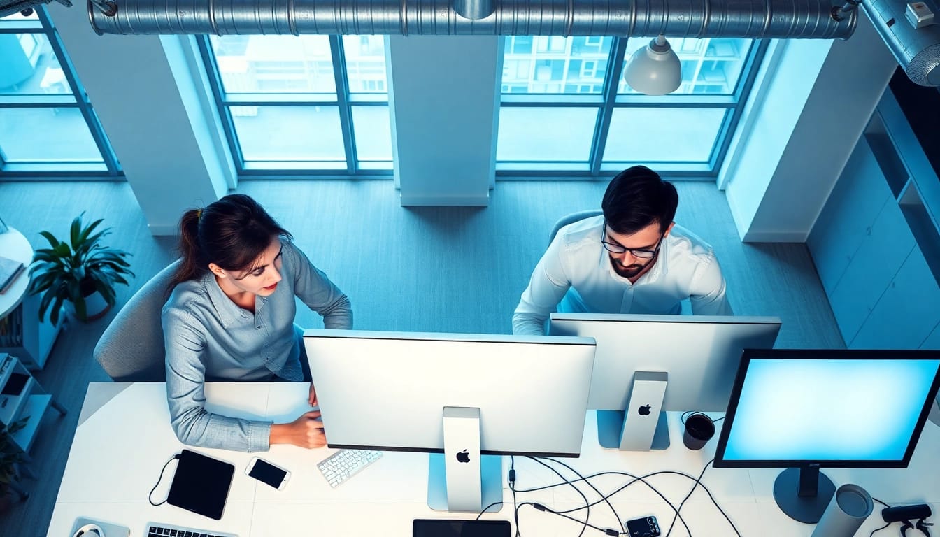 Creating stunning edmonton web design with a collaborative team in a modern office environment.