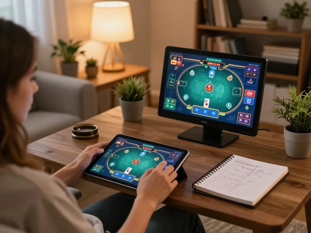 Sit at home enjoying sbobet gives through an online poker game on a tablet.