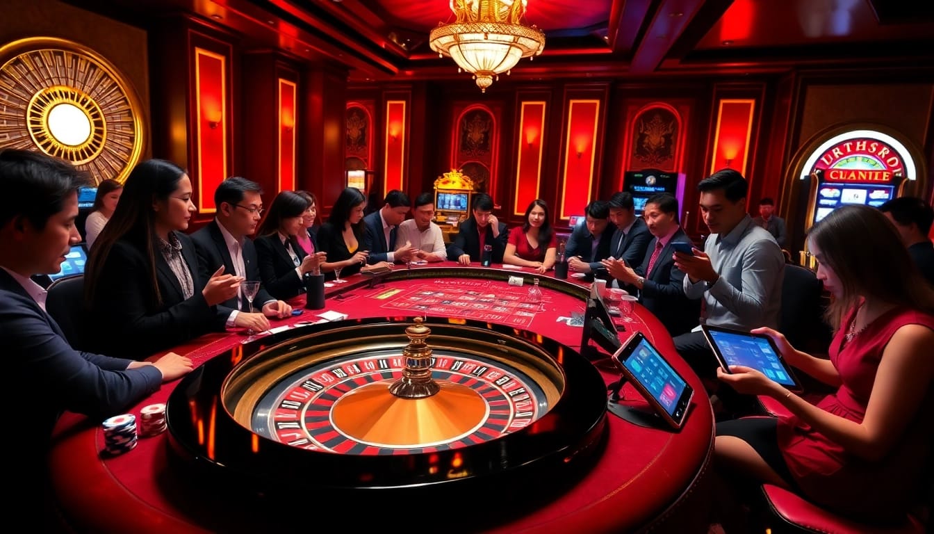 Experience the thrill of gambling at Nhà cái F168 with engaging casino tables and vibrant slot machines.