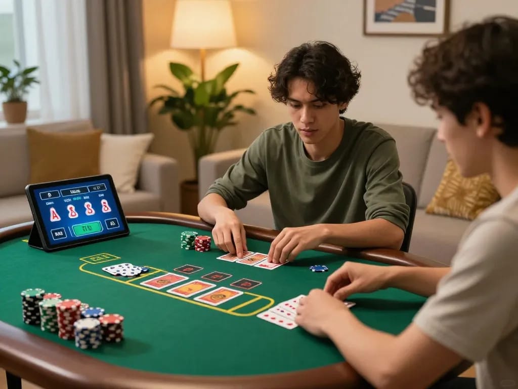 Player engaged in a live dealer blackjack game on tablet at home, showcasing tg88-lc online gaming experience.