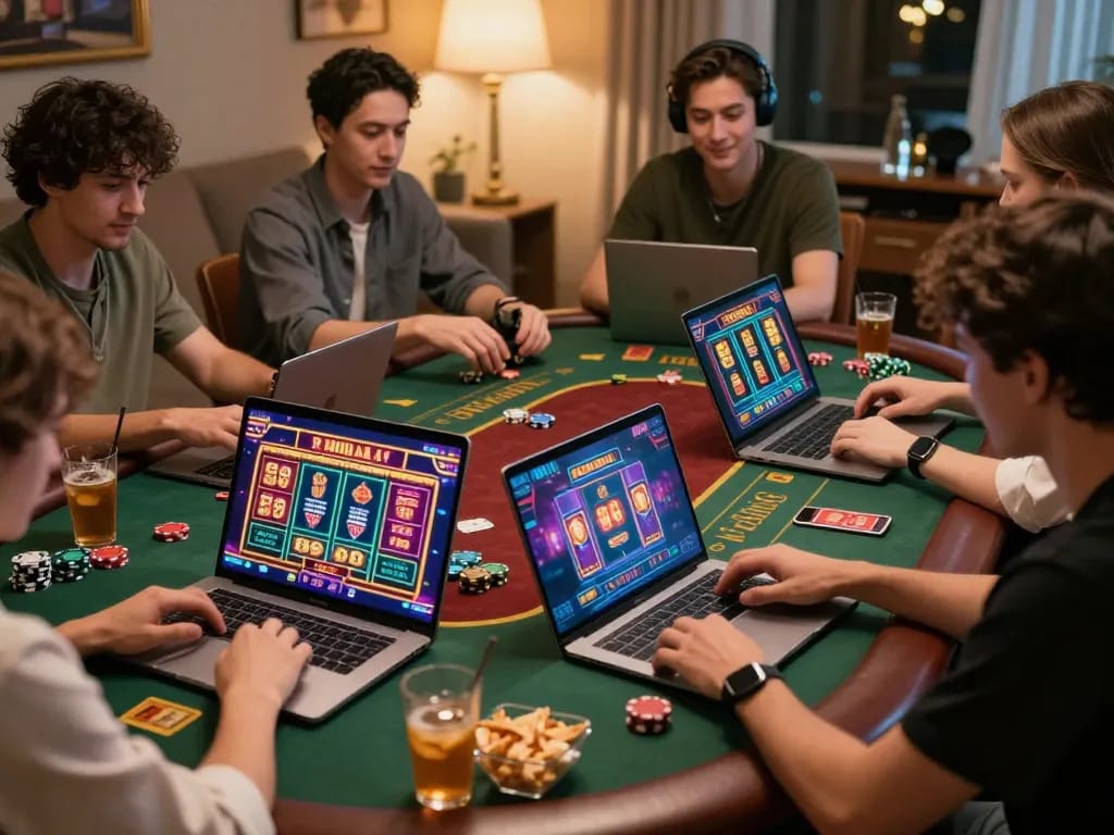 Luck8 players enjoying engaging online casino games, showcasing excitement and responsible gambling.