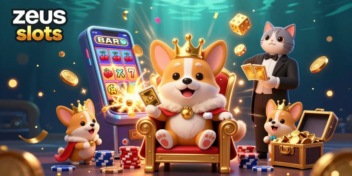 Experience zeus slots in a vibrant, animated casino scene filled with jackpots and lively symbols.