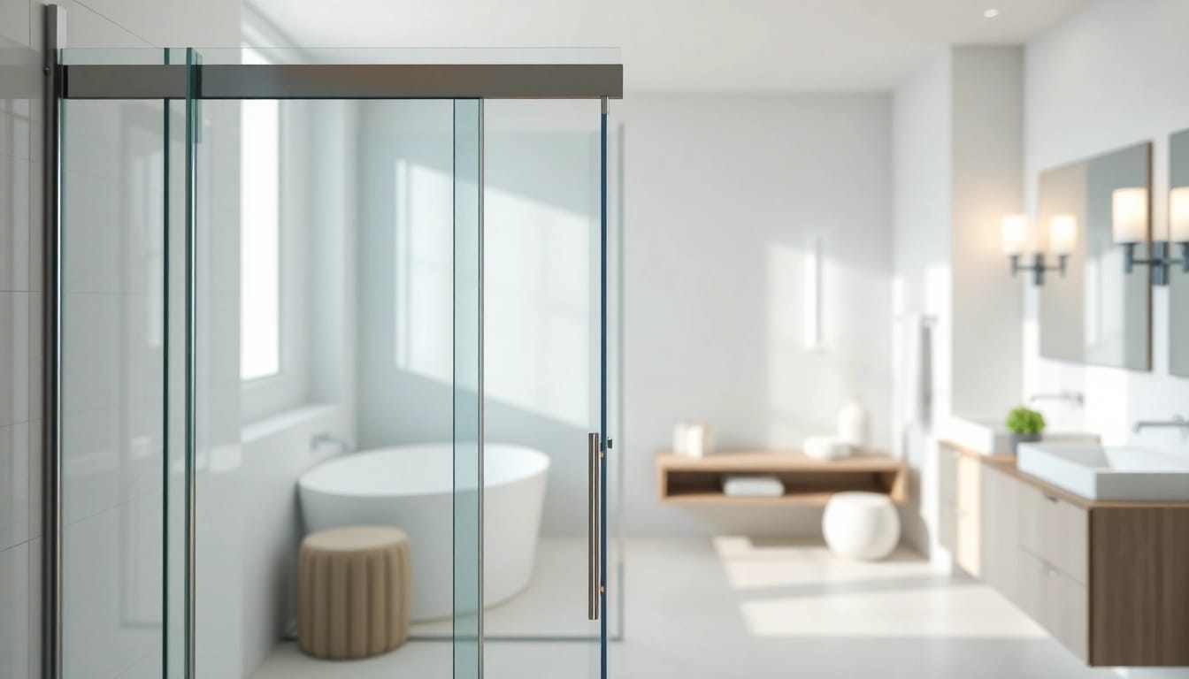 Explore the stylish sliding shower doors enhancing a modern bathroom's elegance and functionality.