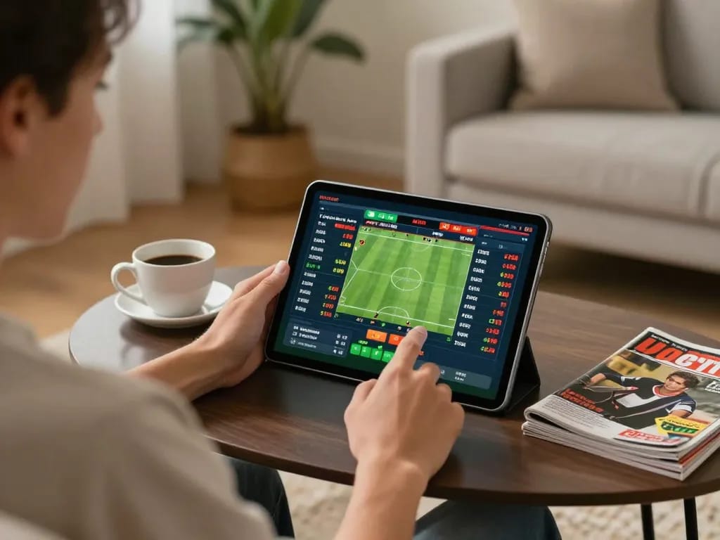 sbobet sports betting in a cozy home environment on a tablet with betting odds displayed