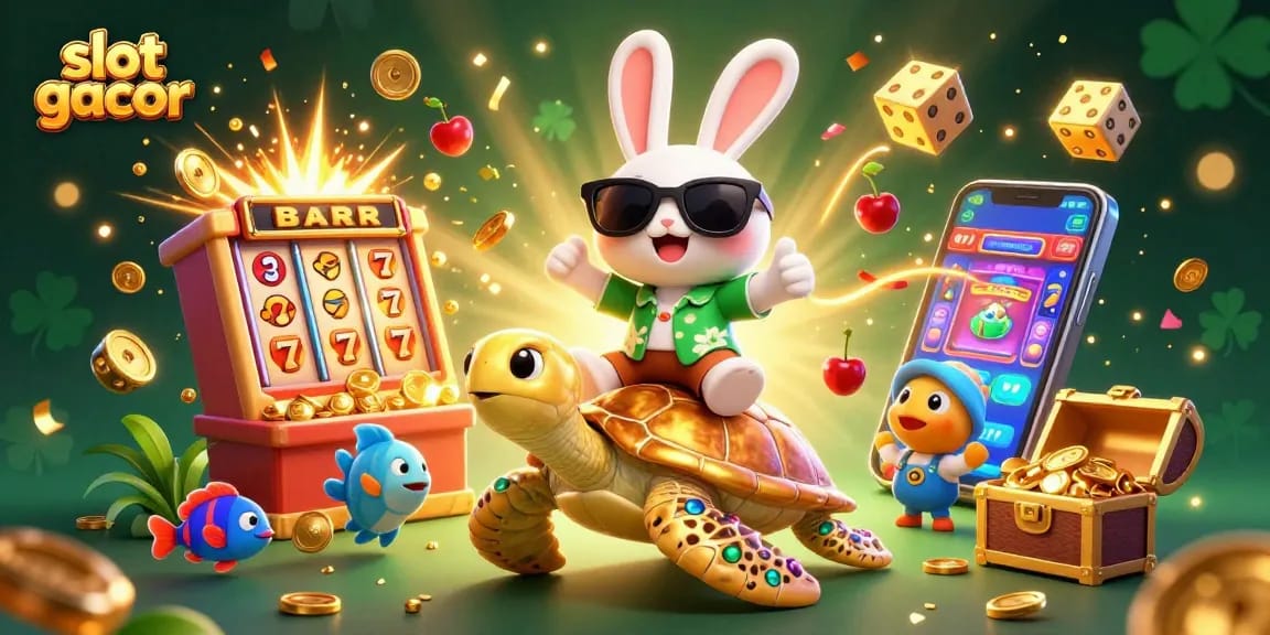 Spin the reels and win big with slot gacor in this vibrant 3D casino scene.