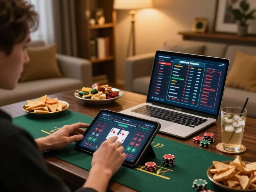 Engaging in live blackjack on a tablet at home, showcasing the excitement of 789club gaming.