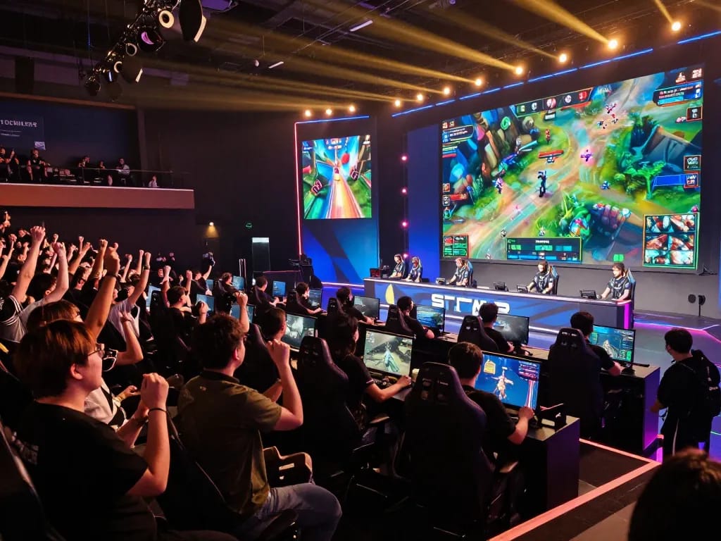 Xem bóng đá okwintv at esports events with vibrant crowds and gaming action