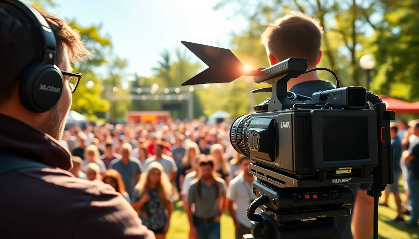 Showcasing Mobile production services with a professional videographer at an event.