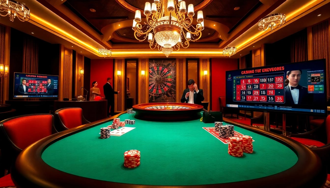 Excited gamblers engaging at a luxurious casino poker table with MV88 technology enhancements.