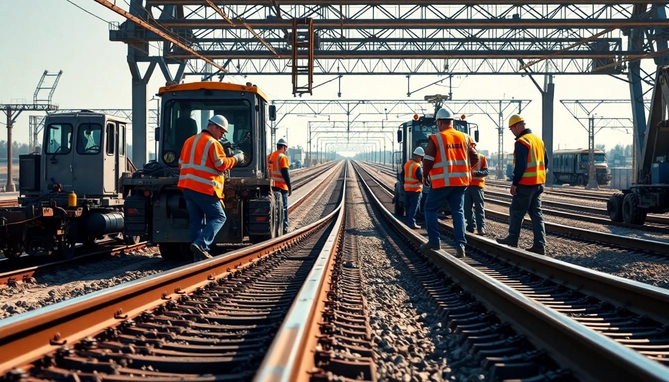 Team conducting Emergengy Railroad Repair with heavy machinery, highlighting safety and urgency.