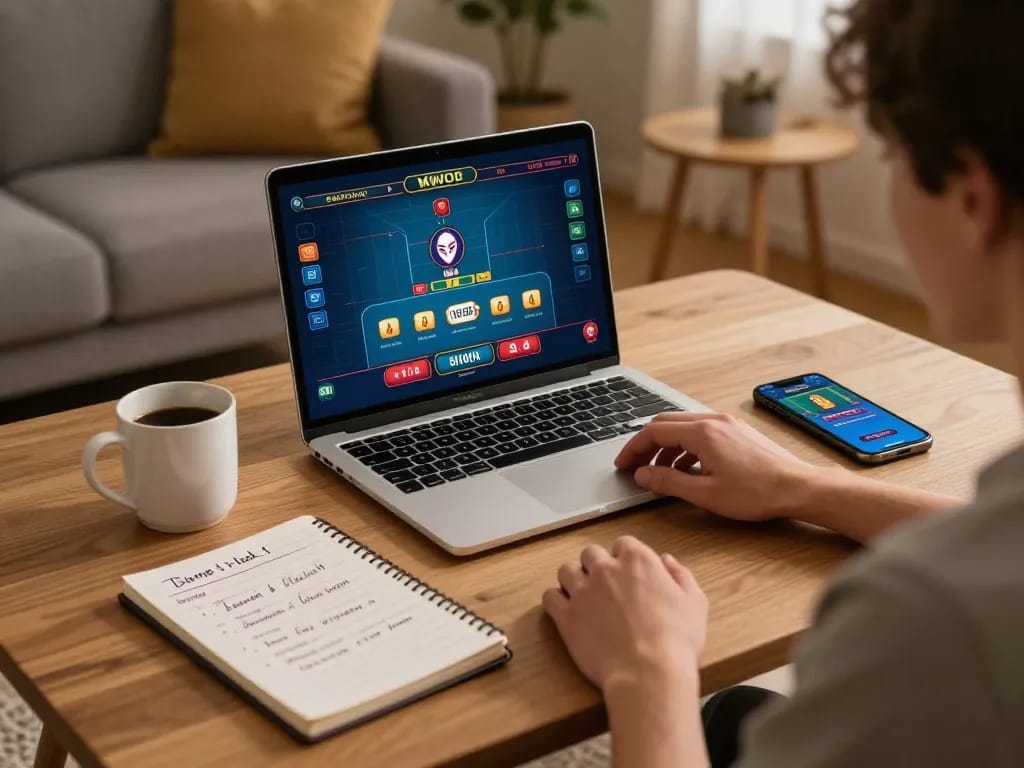 Engaging in online gaming at https://dola88vn.com/ with a cozy setup and strategic notes.