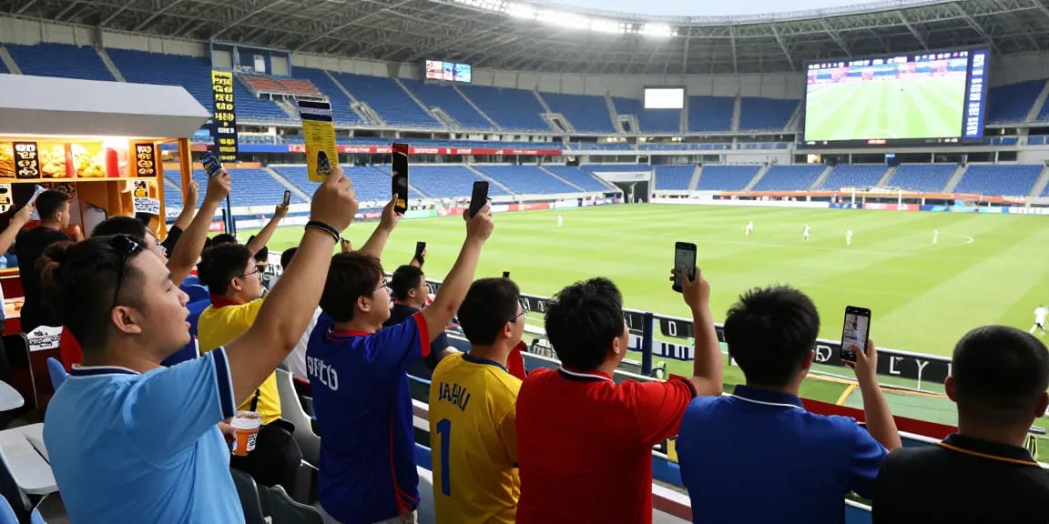 Fans enjoying the excitement of a live football match while monitoring tỷ lệ kèo updates for betting.