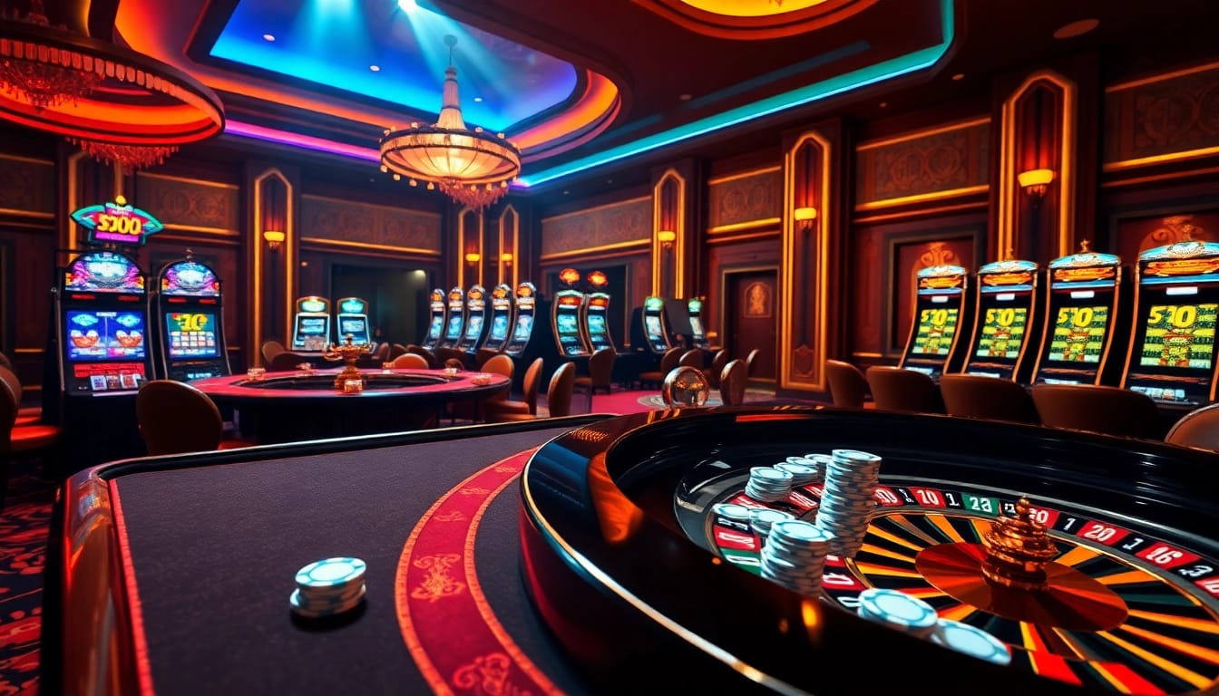 SODO66 casino excitement seen in a luxurious gaming environment featuring poker chips, cards, and a roulette wheel.