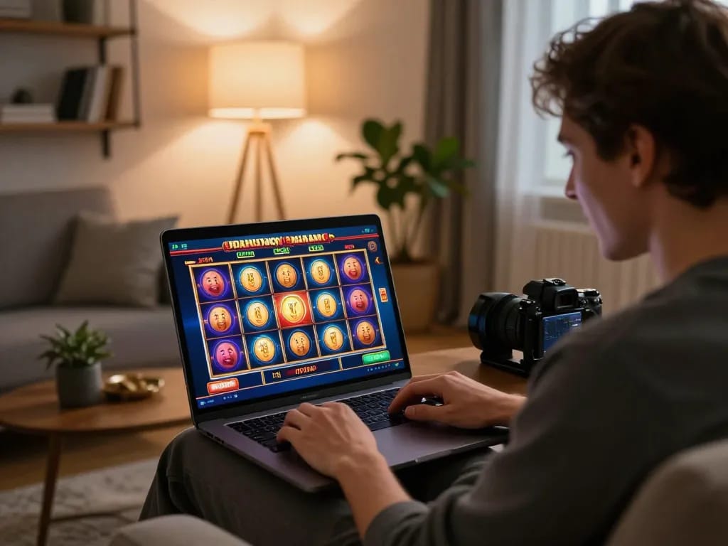 Engaged player enjoying cm88-yu online slots from the comfort of home, showcasing vibrant gameplay.