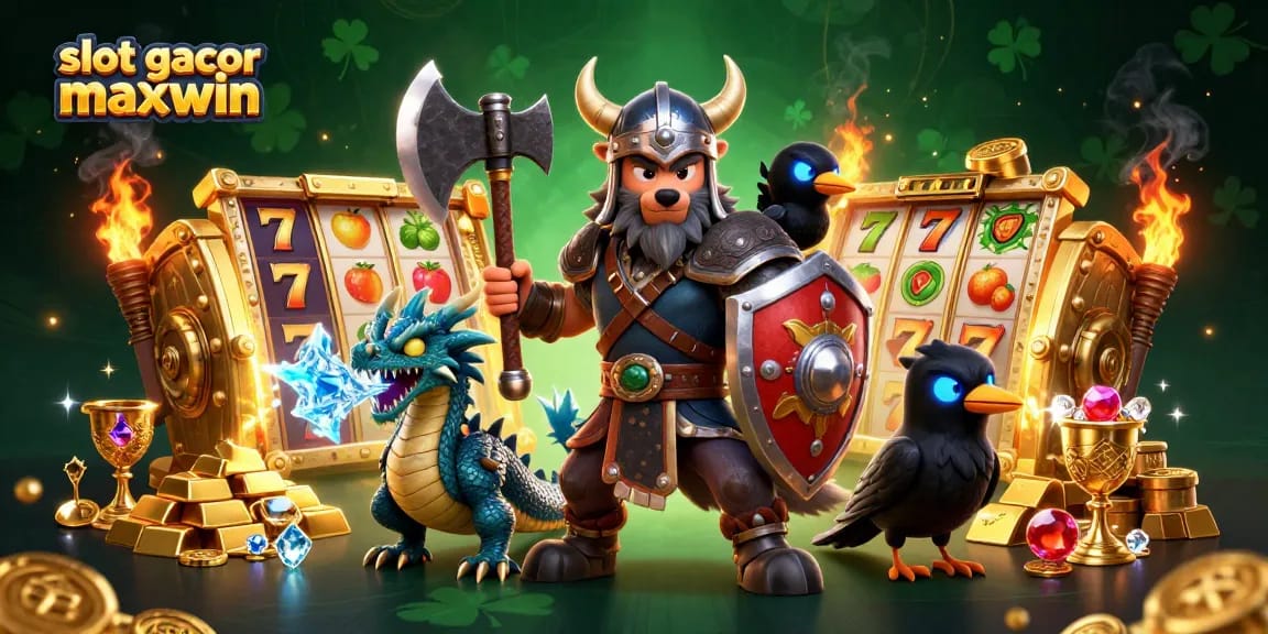 Win big with slot gacor maxwin in this vibrant 3D illustration, featuring playful characters and rich casino elements.