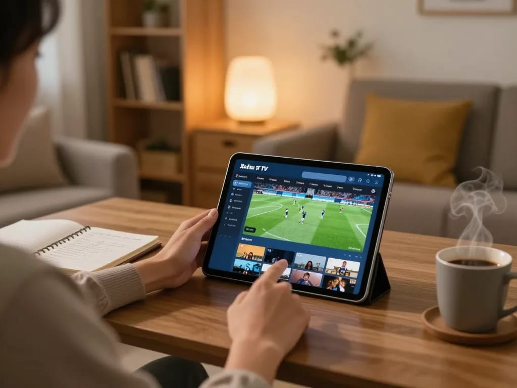 Xoilactv live football streaming at home, showcasing a person engaging with tactical betting notes.