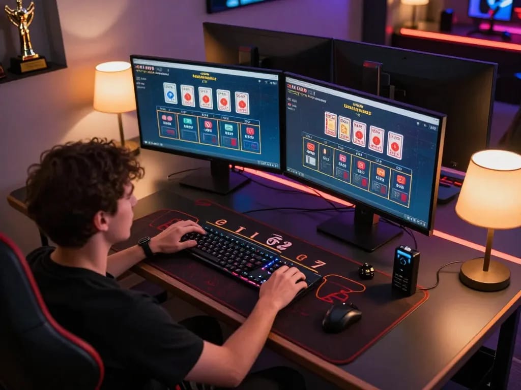 mb88 player engaged in live dealer blackjack, showcasing a professional gaming setup at home