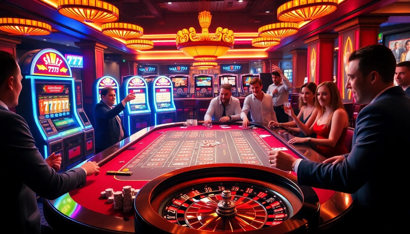 Experience seven77 excitement at a bustling casino table with vibrant games and luxury vibes.