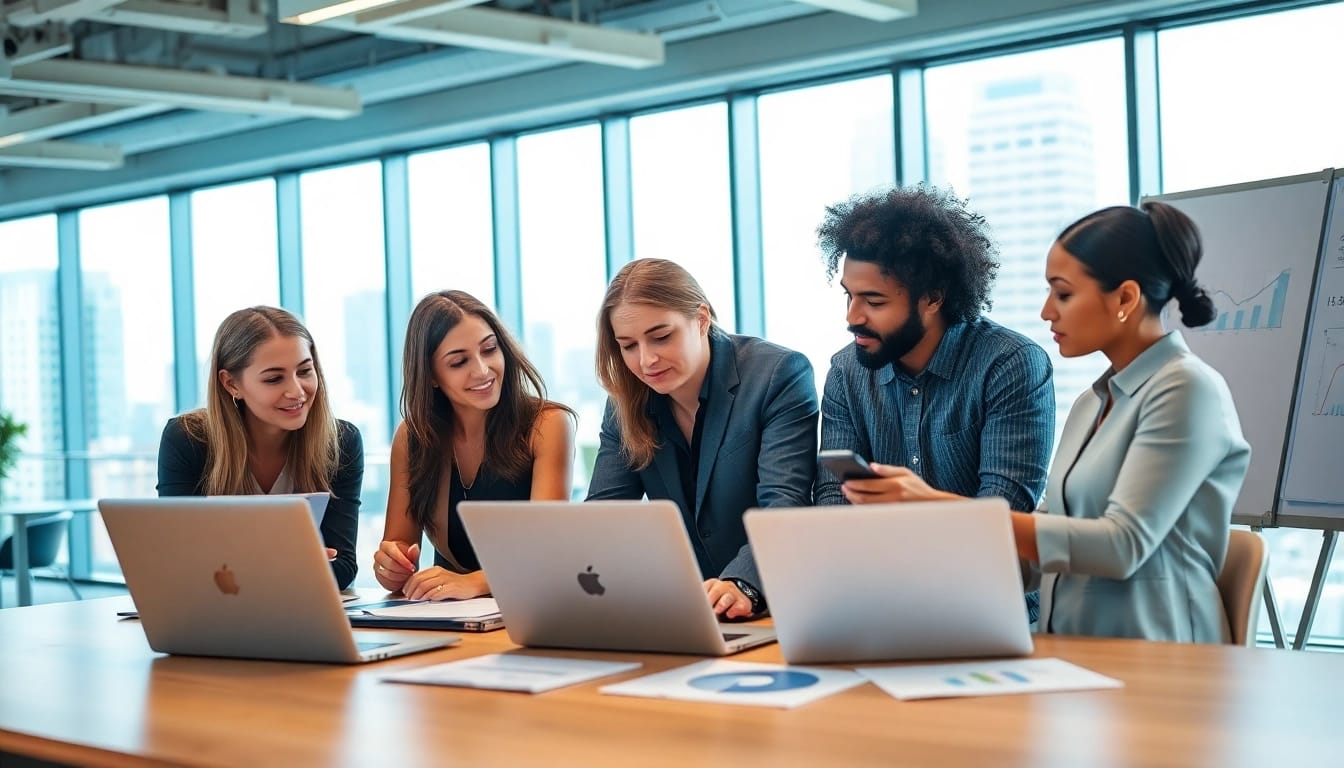 Analyze b2b competitive intelligence with a professional team in a bright office.