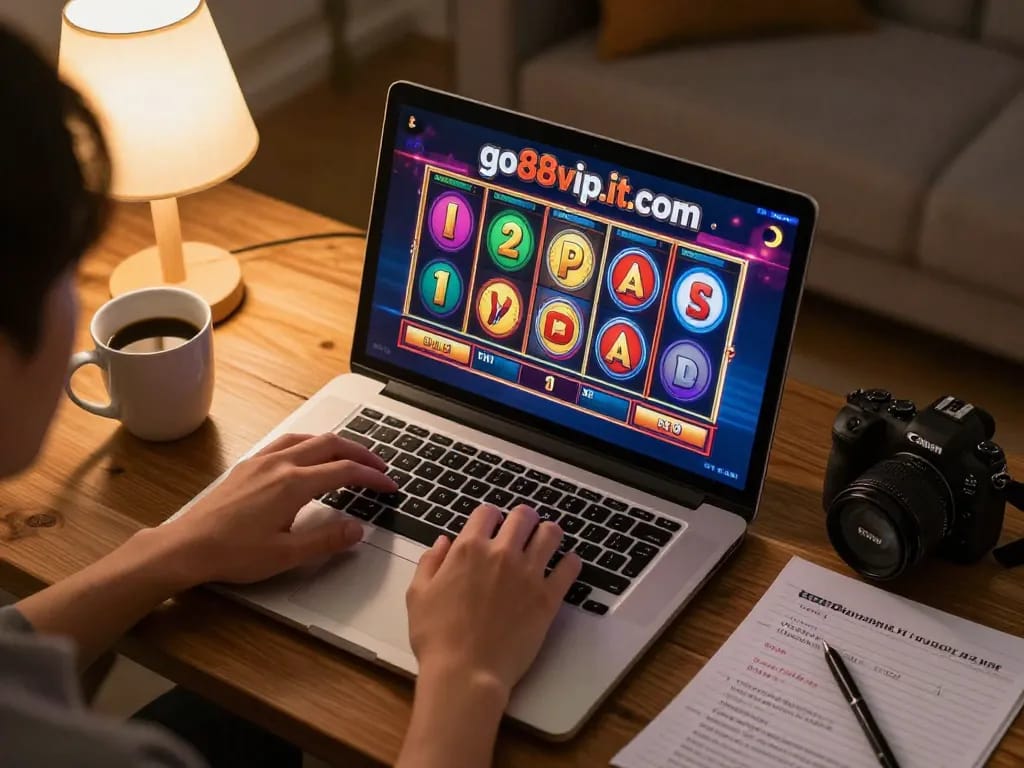 Person enjoying slot games on https://go88vip.it.com/ from the comfort of home, showcasing responsible gambling.