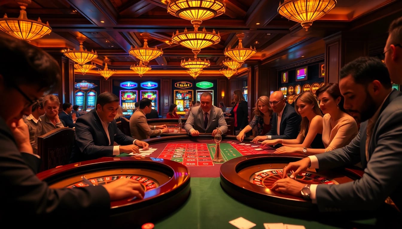 Engaging scene of casino gaming with diverse players immersed in exciting porn games strategy.