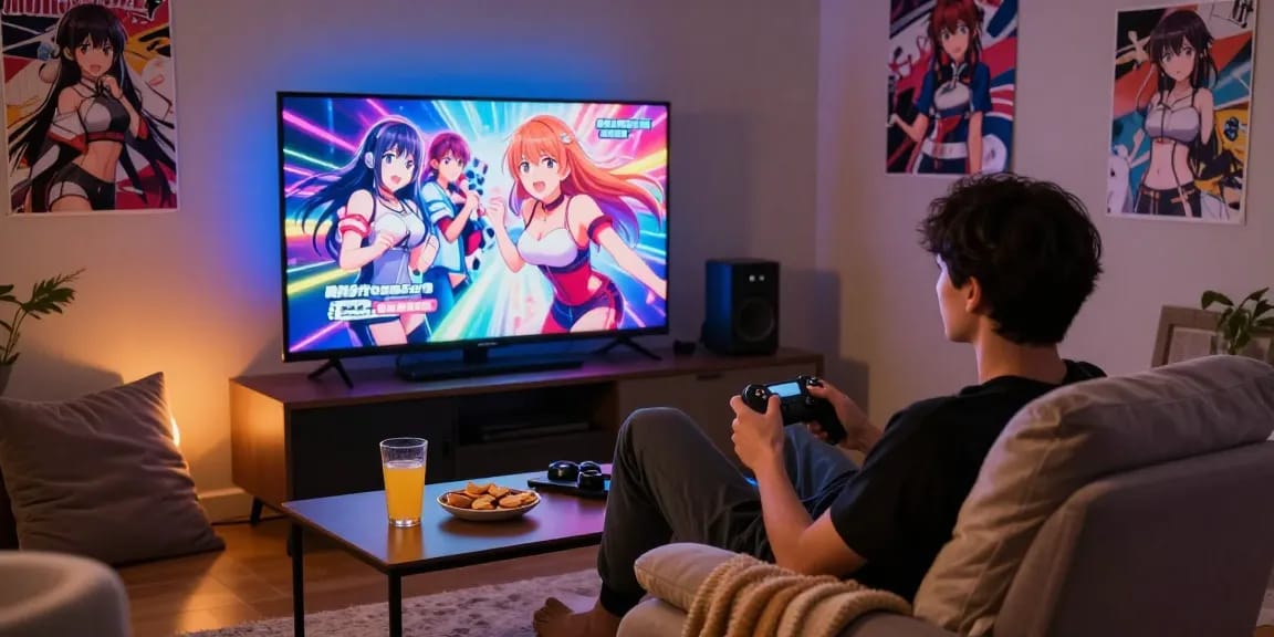 Engaging player enjoying free hentai games in a cozy gaming setup.