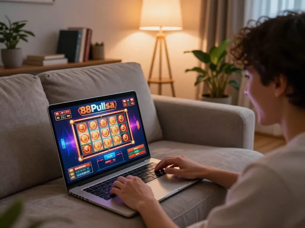 Mainkan permainan menarik di 88Pulsa dengan pengaturan kasino online yang hidup dan mesin slot yang aktif.