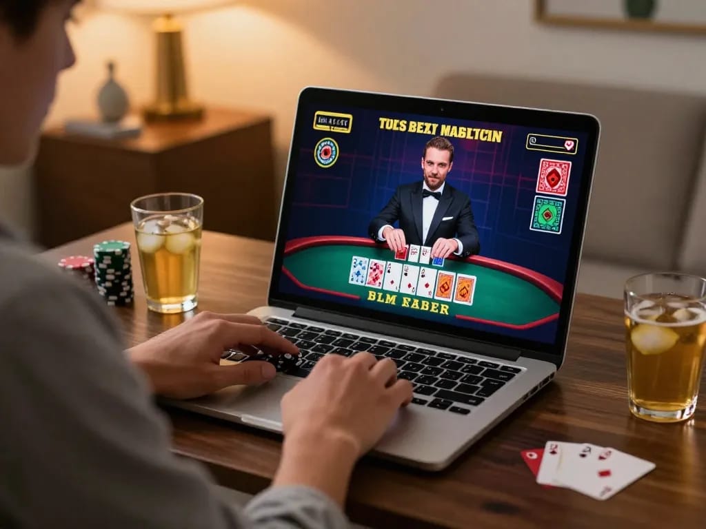 Player enjoying ev99 blackjack online at home, showcasing engaging gameplay atmosphere.