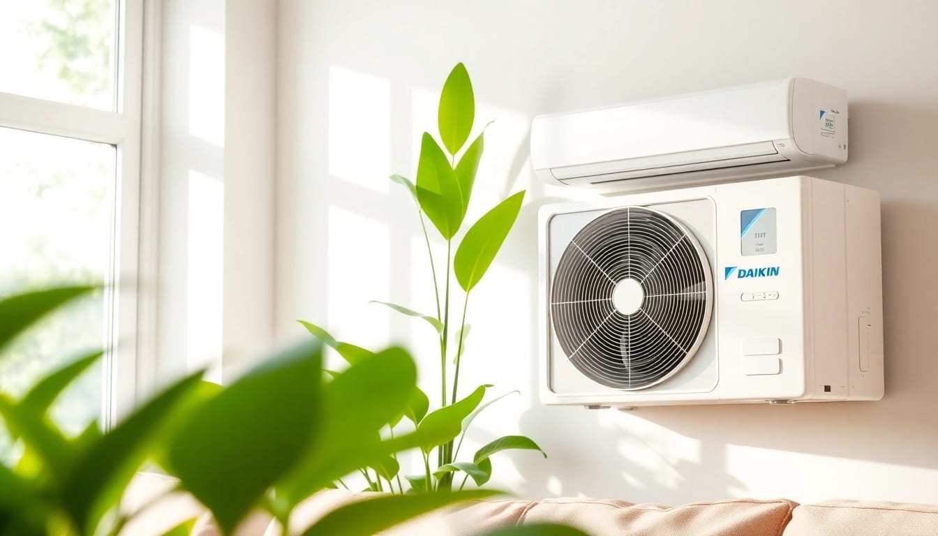 Install daikin mini split ac in a stylish home setting with bright natural light.