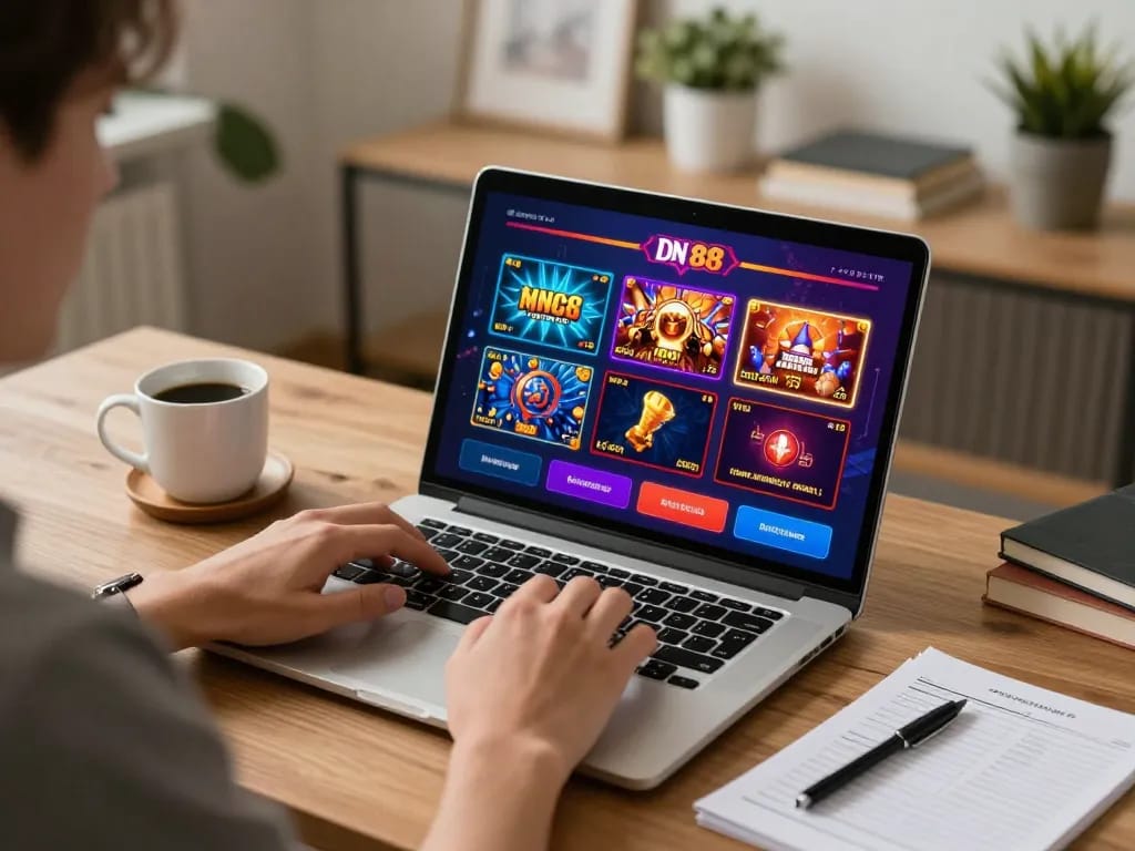 Engaged player using dn 88 platform at home for smart online gambling strategies