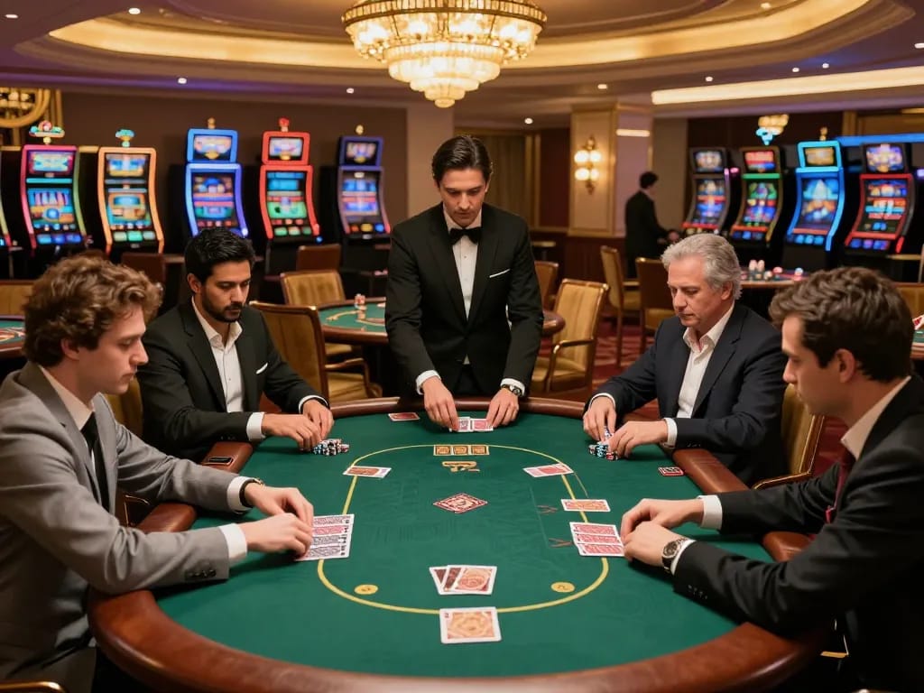 c168 players engaged in a high-stakes poker game in a luxurious VIP casino setting