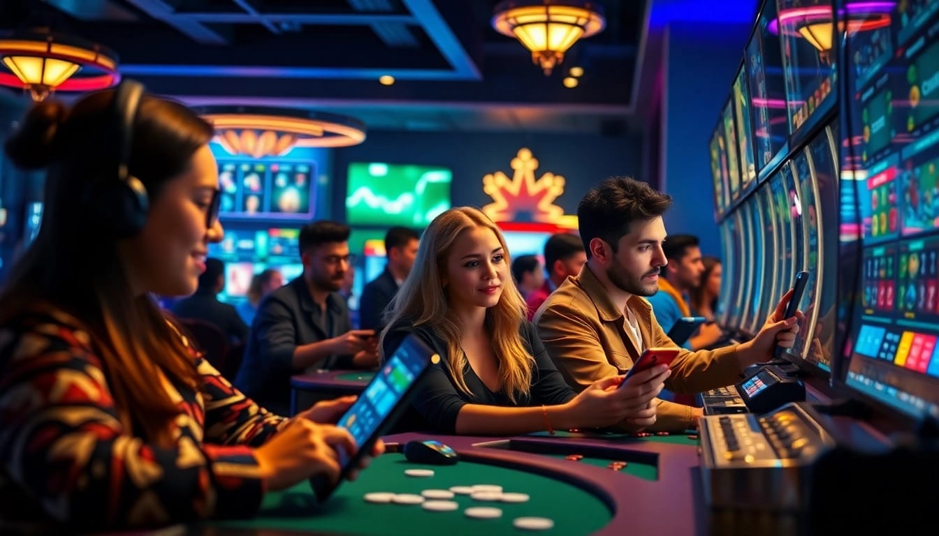 Engaging online gambling scene at Mb88.games showcasing players enjoying sports betting and casino games.