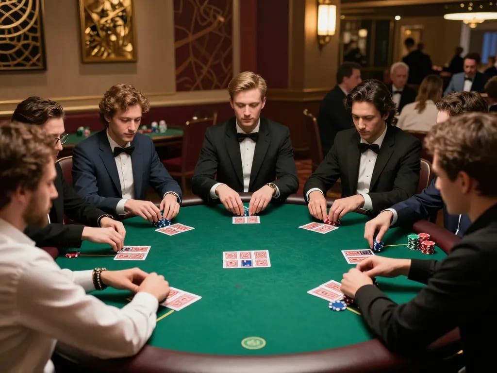 Action-packed poker game scene at keonhacai 5 casino, with players focusing on strategic decisions and chips.