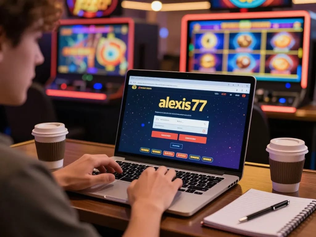Engage with alexis77 login on a laptop while strategizing online slots for better gaming odds.