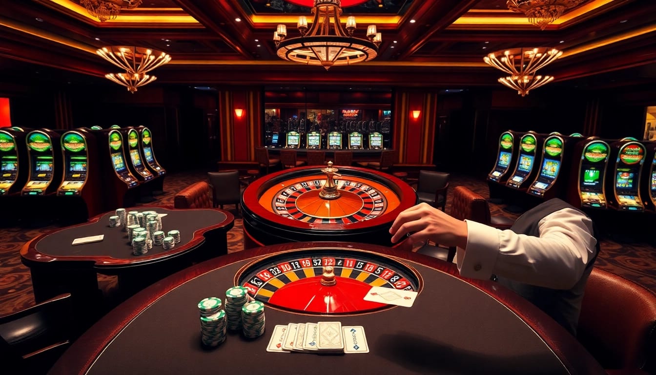 Experience the luxury of gaming at nk88.luxury with vibrant casino tables and elegant roulette.