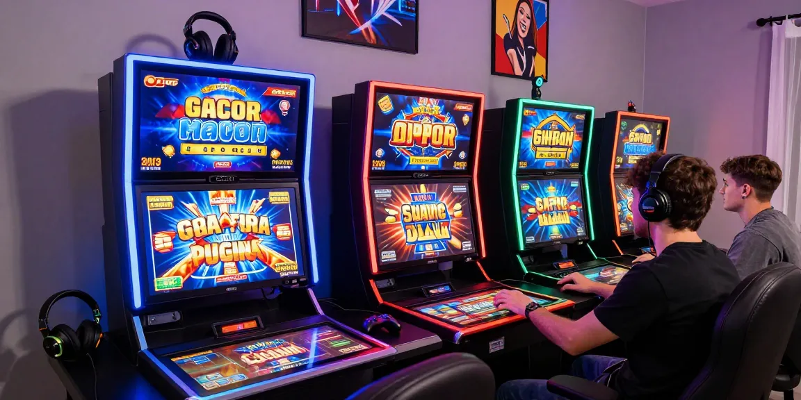 Player enjoying slot gacor games in a vibrant online casino setup.